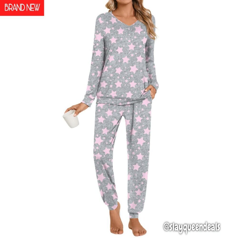 Soft Rayon Jogger Pajama Set with Pockets, Long Sleeve Lounge Wear